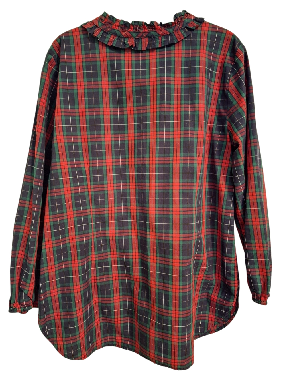 Talbots Red and Green Plaid Ruffle-Neck Tunic - Picture 2 of 5